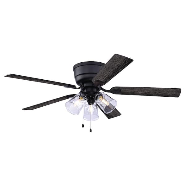 Cromwell 52 in. Matte Black Flush Mount Hugger Indoor Ceiling Fan with Light Kit, Remote plus Quick Install