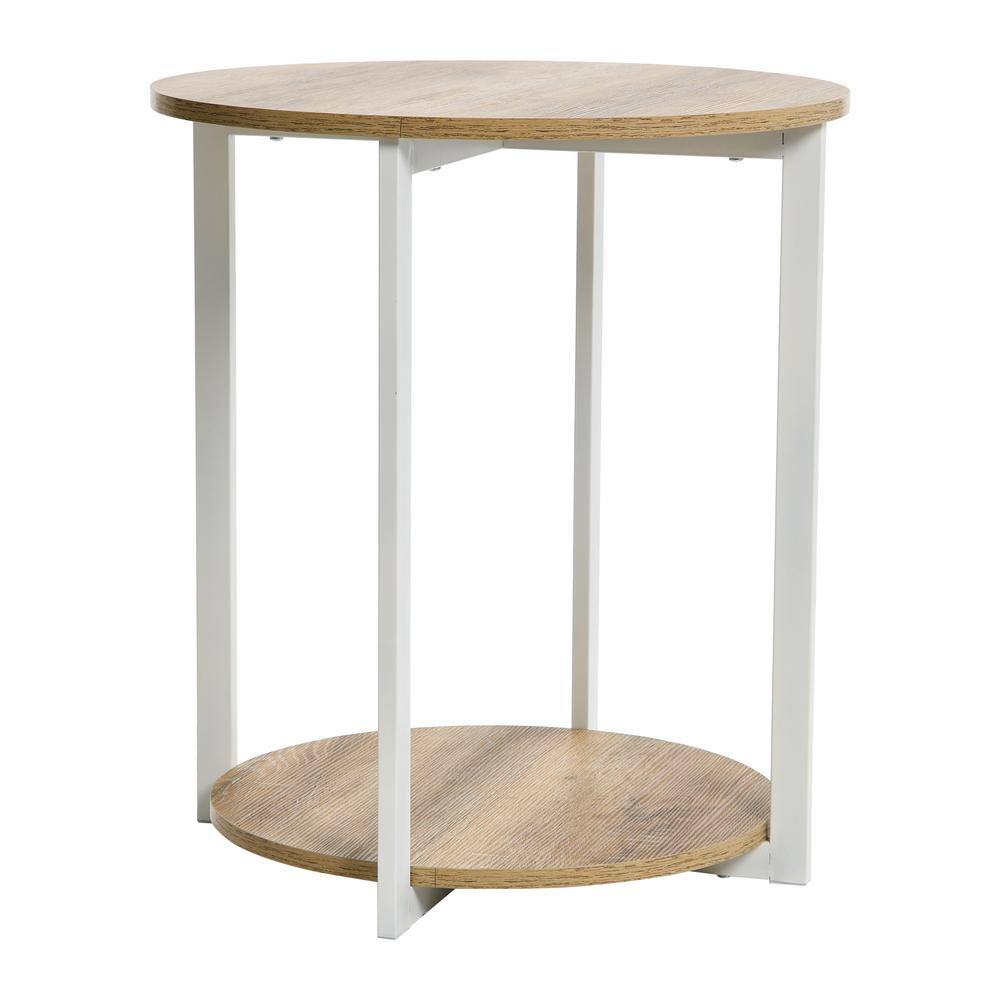 Coastal Oak and White Round End Table with Shelf