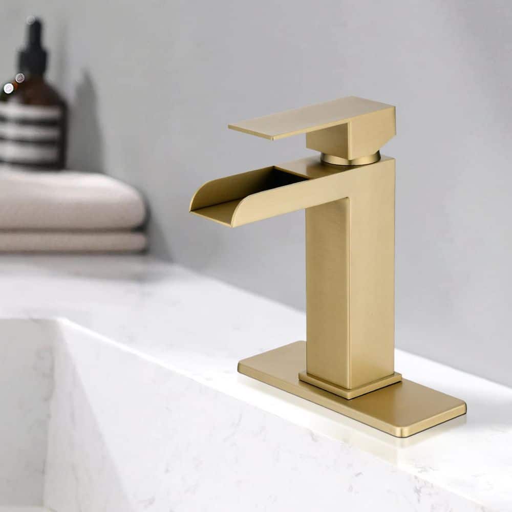 Brushed Gold Stainless Steel Single Handle Waterfall Faucet