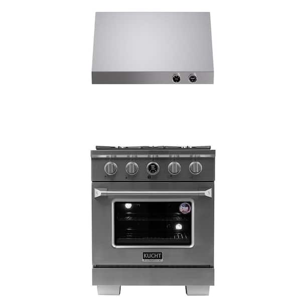 Kucht 30 in. 4.2 cu. ft. 4 Burners Dual Fuel Range for Propane Gas in Stainless Steel + Under Cabinet Range Hood