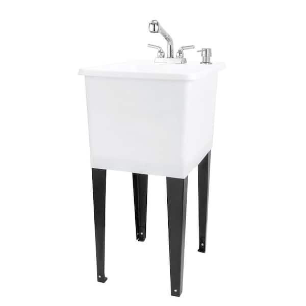 TEHILA 17.75 in. x 23.25 in. Thermoplastic Freestanding Space Saver Utility Sink in White - Chrome Faucet, Soap Dispenser