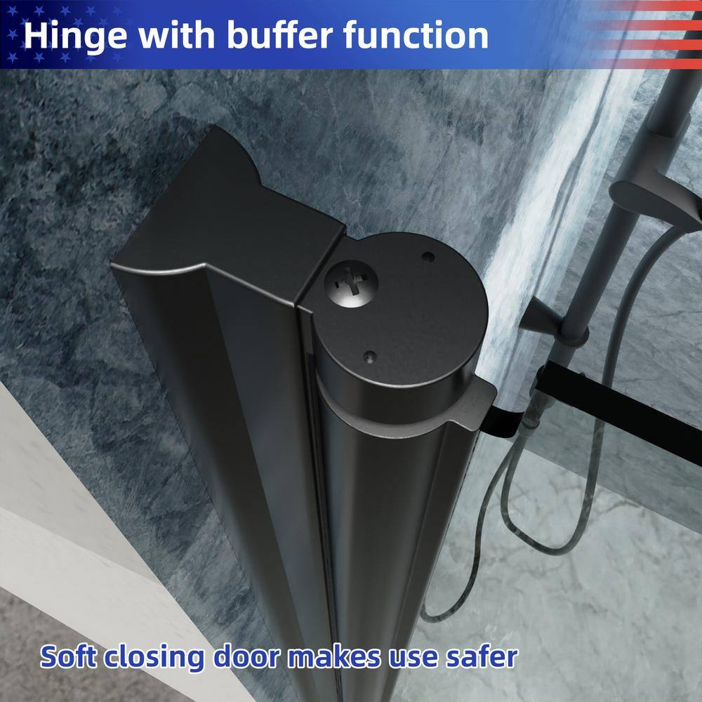 Black Semi-Frameless Tempered Glass Shower Door 34'' x 72''