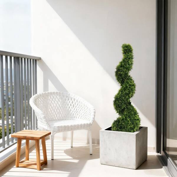 HOYMN 3 ft. Artificial Cedar Spiral Topiary Tree in Black Pot, UV
