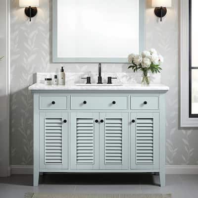 Fallworth 49 in. Single Sink Freestanding Bathroom Vanity in Light Green with Carrara Marble Top (Assembled)