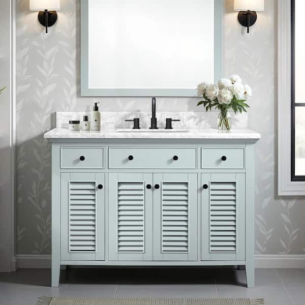 Fallworth 49 in. Single Sink Light Green Bath Vanity with Carrara Marble Top (Assembled)