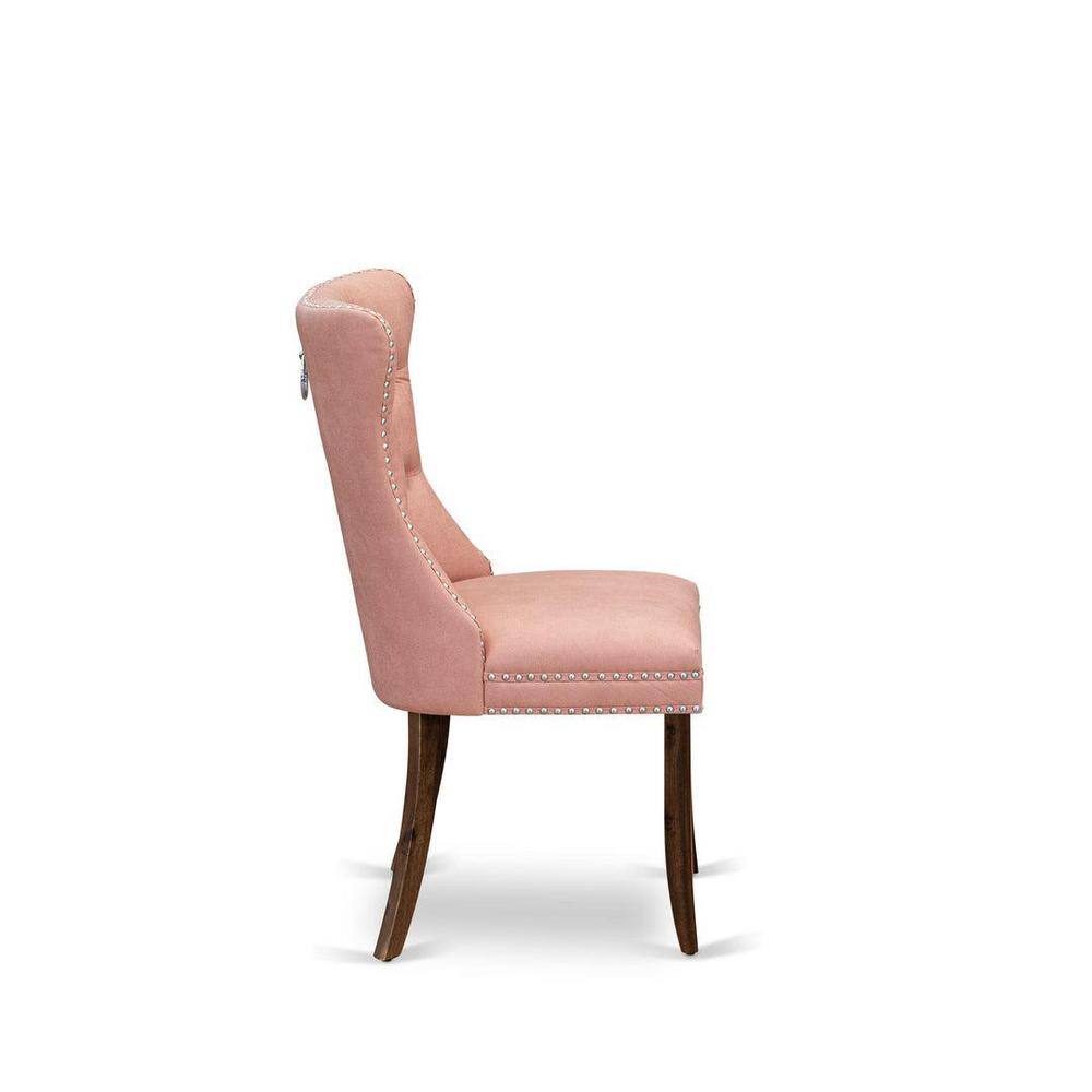Antique Walnut 5-Piece Dining Set with Pink Upholstered Chairs