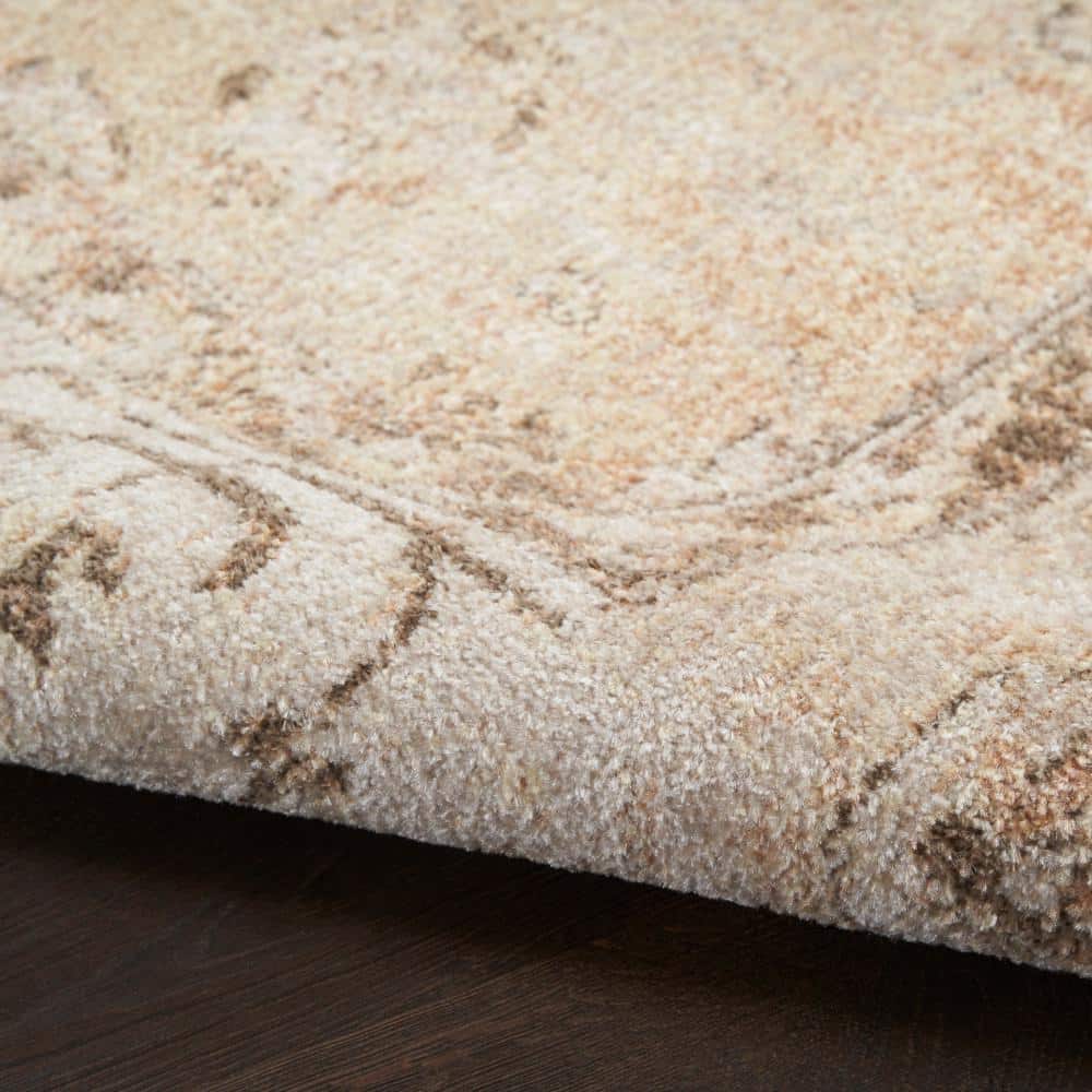 Astra Beige Floral Synthetic Rectangular Washable Area Rug
