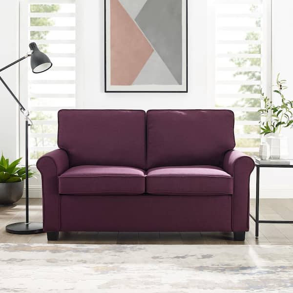Dwell Home Inc Addison 57 in. Burgundy Solid Polyester 2-Seat Twin Sofa Bed with Memory Foam Sleeper