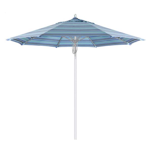 California Umbrella 9 ft. Silver Aluminum Commercial Fiberglass Ribs Market Patio Umbrella and Pulley Lift in Dolce Oasis Sunbrella