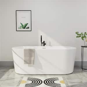59 in. H Acrylic Flatbottom Bathtub with Freestanding Drain Included Non-Whirlpool Bathtub in Glossy White