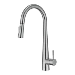 Single Handle Surface Mount High Arc Pull Down Kitchen Faucet with Tulip Spray Wand Accessories in Brushed Nickel