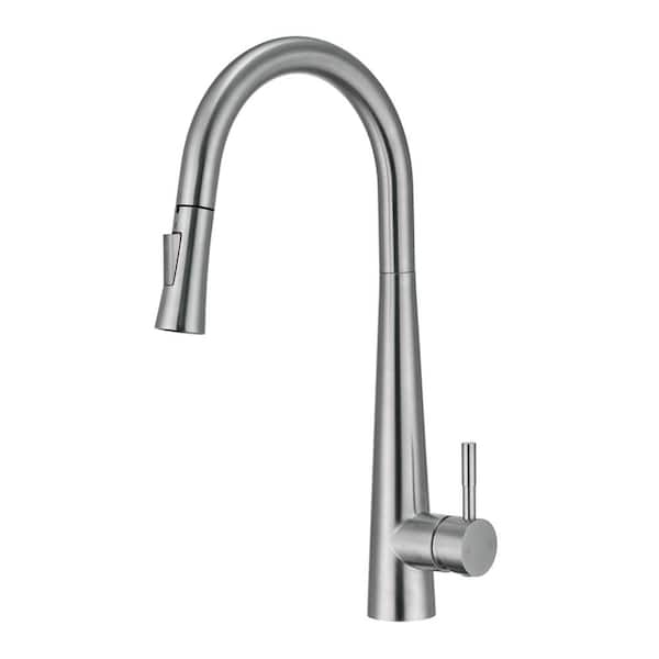 Mondawe Single Handle Surface Mount High Arc Pull Down Kitchen Faucet with Tulip Spray Wand Accessories in Brushed Nickel
