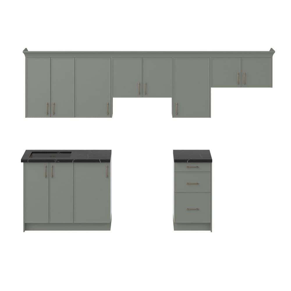 Fairview 122 in. W x 84.5 in. H x 24 in. D Moss Green Assembled Base 10 ft. Straight Kitchen Cabinet Bundle price history on PriceWatchPro