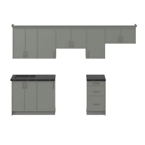 Fairview 122 in. W x 84.5 in. H x 24 in. D Moss Green Assembled Base 10 ft. Straight Kitchen Cabinet Bundle