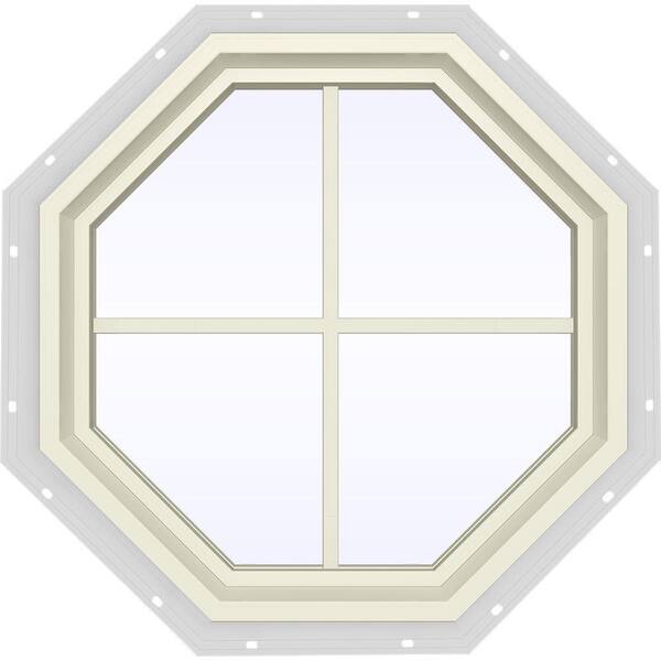JELD-WEN 23.5 in. x 23.5 in. V-4500 Series Cream Painted Vinyl Fixed Octagon Geometric Window with Colonial Grids/Grilles