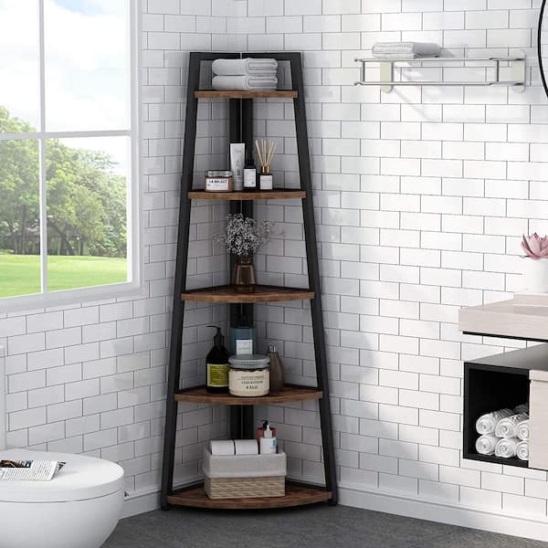 5 Tier Tall Corner Shelf, Bathroom Tower Shelves, 70 Inches Corner