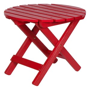 Adirondack Chili Red Round Wood Outdoor Side Folding Table