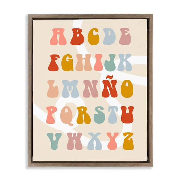 Stupell Industries Abstract ABC Spanish Alphabet by Lil' Rue Brown Floater Frame Typography Graphic Art Print 31 in. x 25 in.
