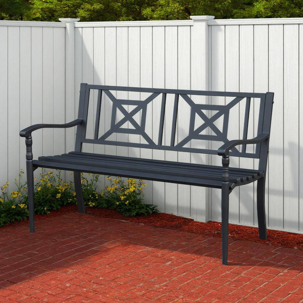 Maypex 4 FT Black Steel and Cast Iron Garden Bench