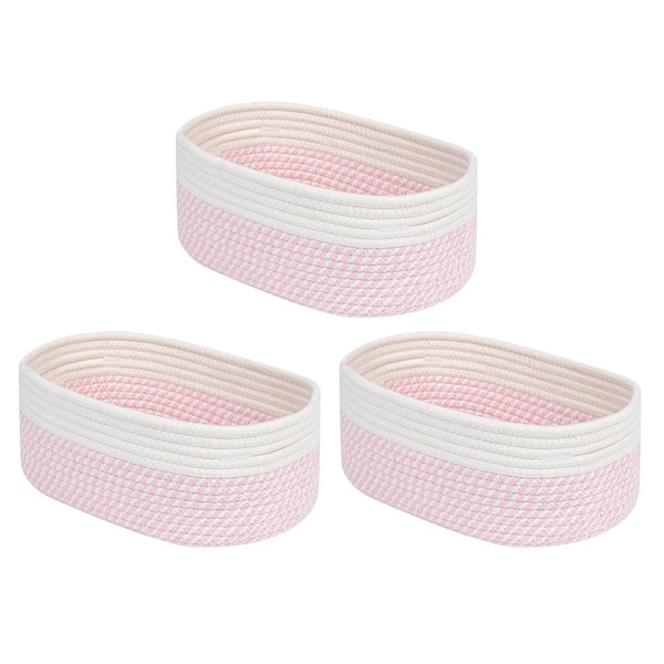 Unbranded Pink 12 in. x 5 in. Cotton Decorative Basket (Set of 3) With Built-in Handles