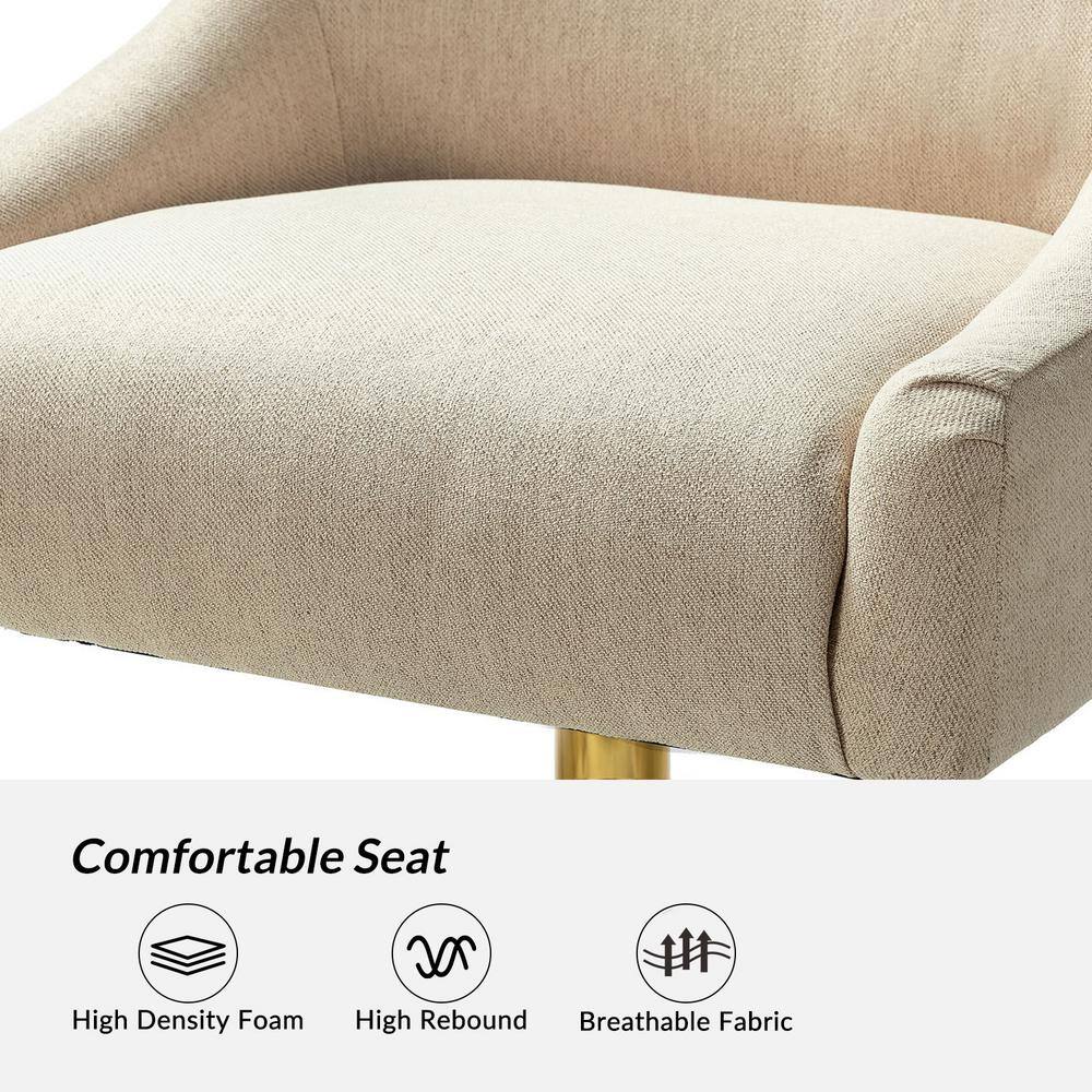 Tan Fabric Swivel Armless Task Chair with Metal Base