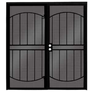72 in. x 80 in. ArcadaMAX Black Surface Mount Outswing Steel Security Double Door with Perforated Metal Screen