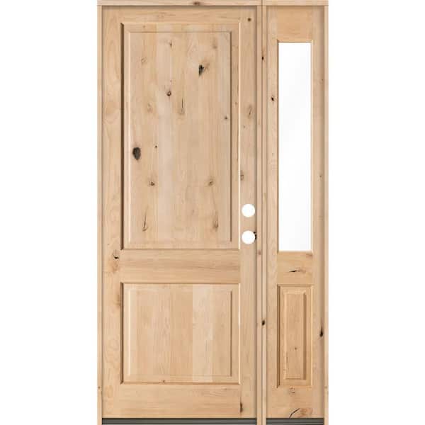 Krosswood Doors 50 in. x 96 in. Rustic Knotty Alder Unfinished Left-Hand Inswing Prehung Front Door with Right-Hand Half Sidelite