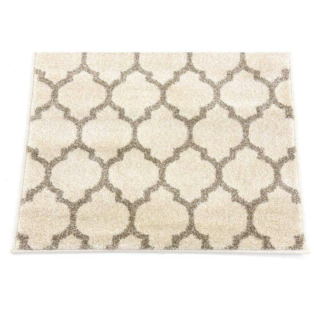 Beige and Light Brown Trellis Synthetic Area Rug