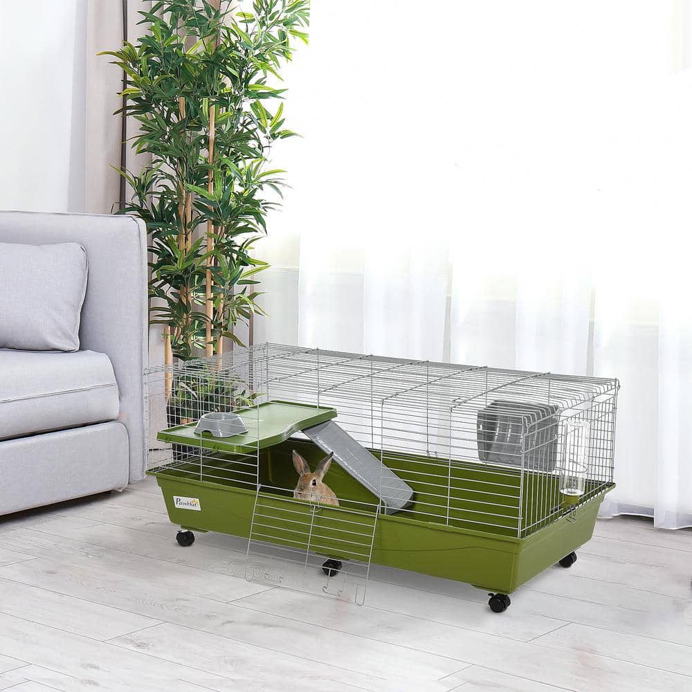 Green Small Animal Cage with Ramp and Platform