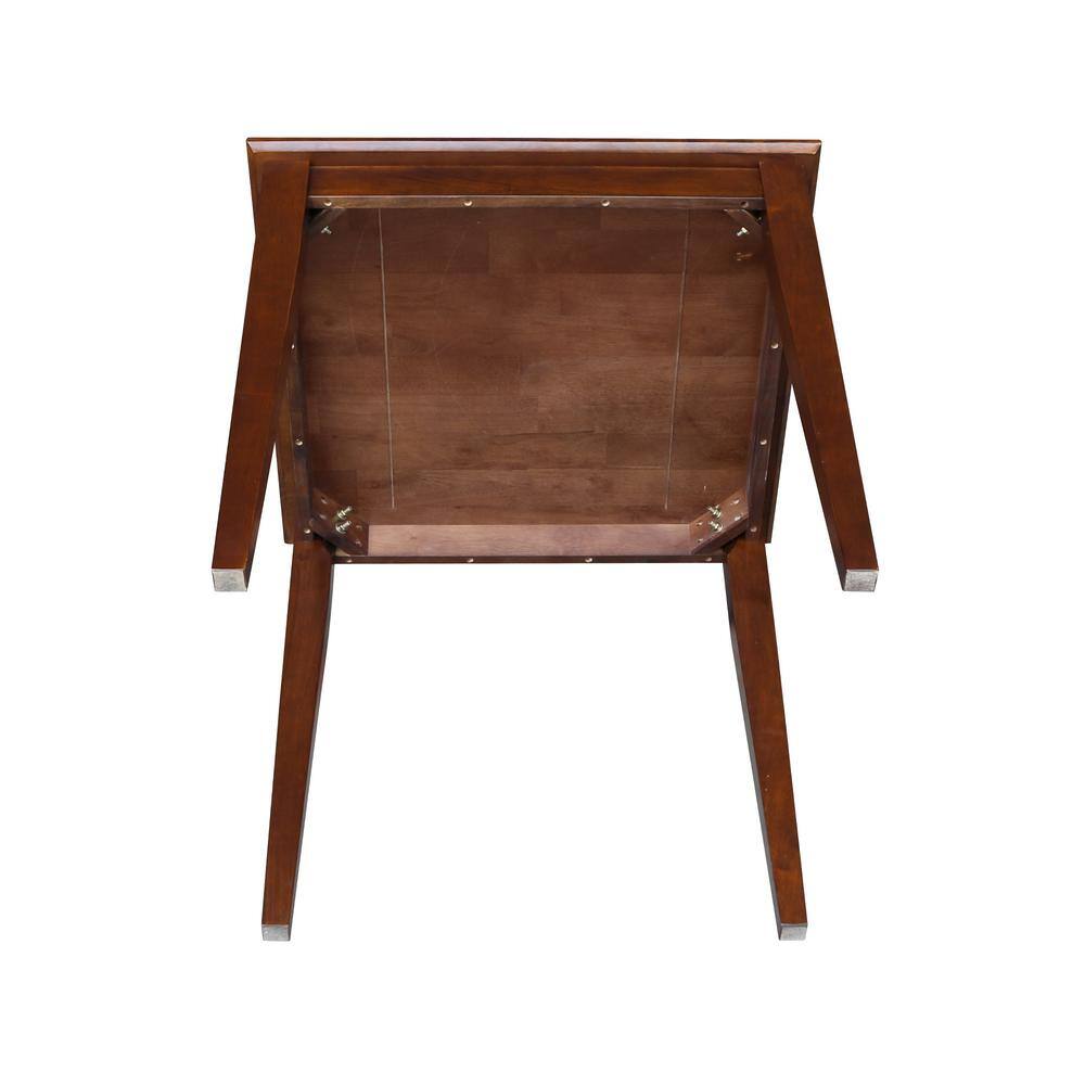 Underside view of an espresso wood table.