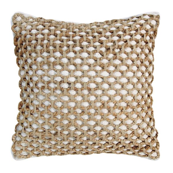 Boho Living Jada Geometric White 20 in. x 20 in. Braided Jute Decorative Throw Pillow YMO006946