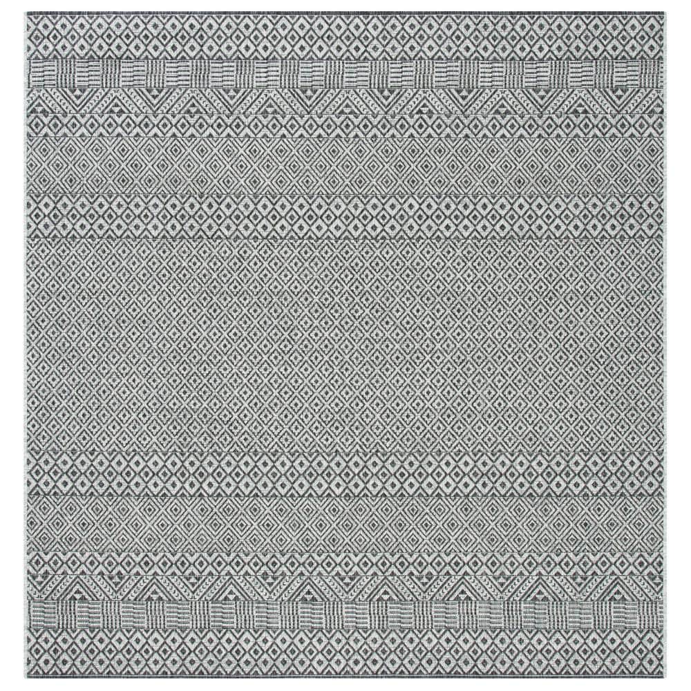 SAFAVIEH Courtyard Gray/Black 7 ft. x 7 ft. Geometric Diamond