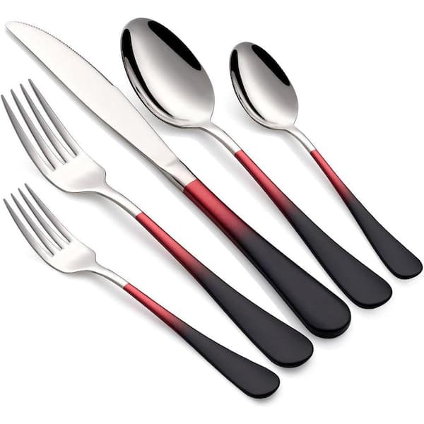 20-Piece Silver Stainless Steel Kitchen Red and Black Handle Cutlery Set (Service for 4)