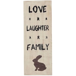 14.5 in. H Dark Creme Wooden Love Laughter Family Easter Wall Decor