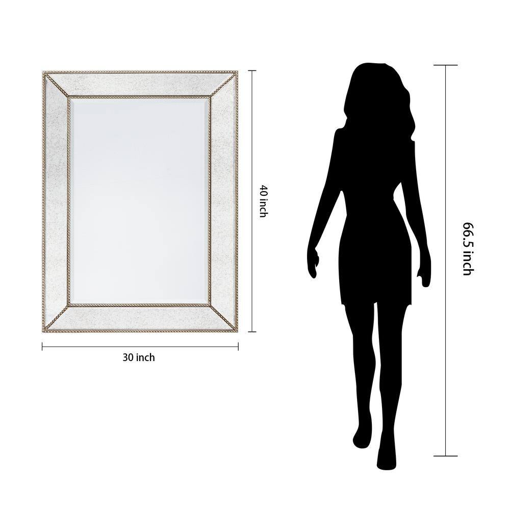 Elegant Champagne Beaded Full-Length Wooden Mirror 30" x 40"