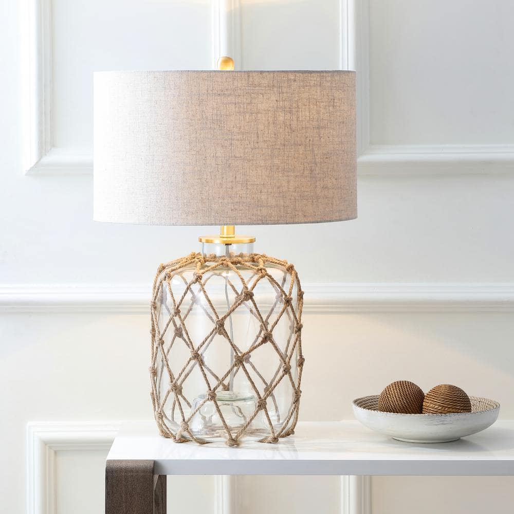 JONATHAN Y Mer 26.5 in. Brown/Clear Glass and Rope Table