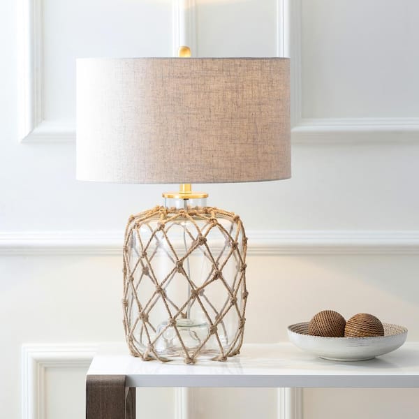JONATHAN Y Mer 26.5 in. Brown/Clear Glass and Rope Table Lamp
