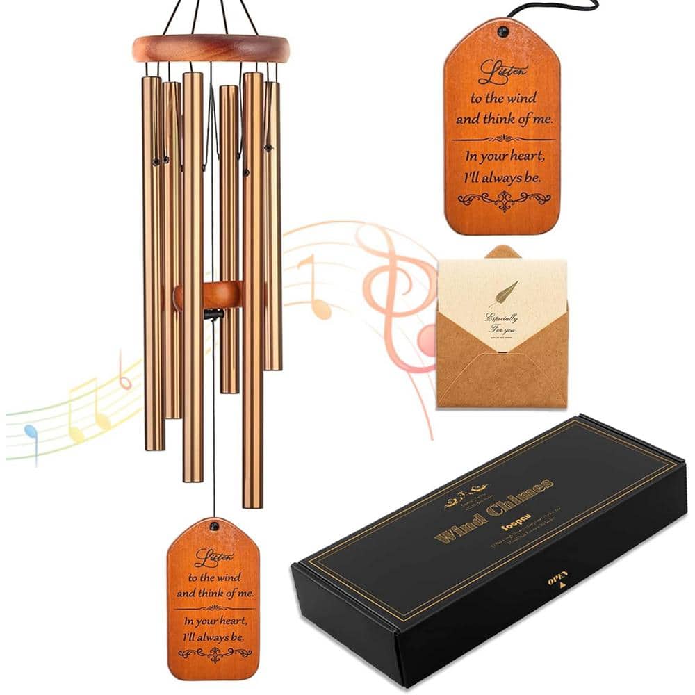 30" Gold and Pine Wood Memorial Wind Chimes with Inscription