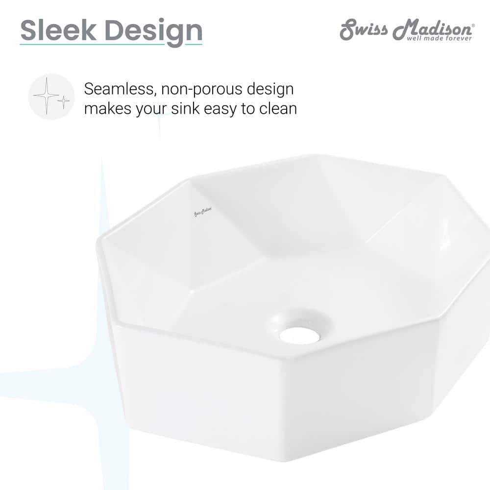 White Geometric Ceramic Above-Counter Vessel Sink