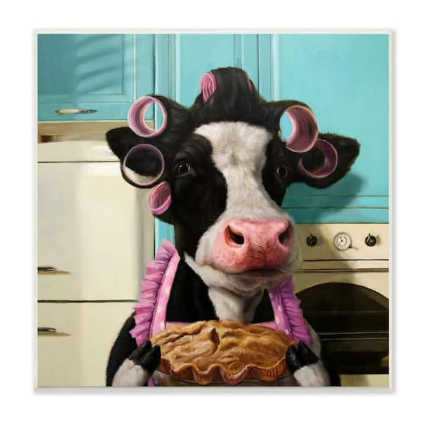 Glamorous Farm Cow Baking Pie Hair Rollers by Lucia Heffernan Unframed Animal Art Print 12 in. x 12 in.