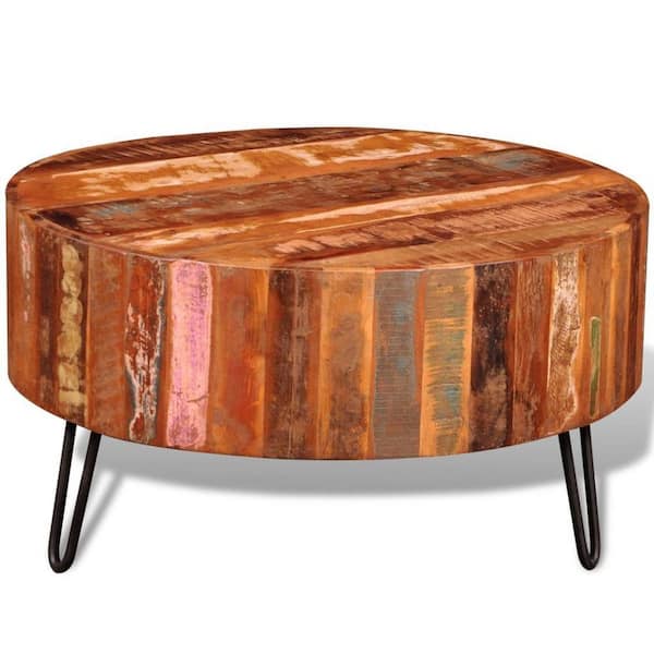 Aoibox 28 in. L x 15 in. H Solid Reclaimed Wood Round Coffee Table, Brown