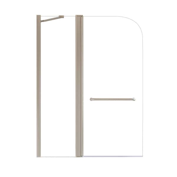 43 in. W x 58 in. H Pivot Frameless Tub Door in Brushed Nickel with 1/4 in. (6mm) Clear Glass