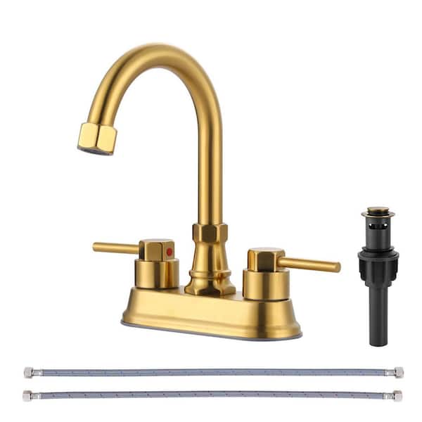 ARCORA 4 in. Centerset Double Handle High Arc Bathroom Faucet with Drain Kit Included in Gold