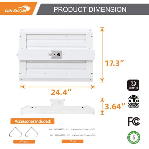 RUN BISON 2 ft. 800-Watt Equivalent Integrated LED Dimmable High Bay Light with 120-277V 28,350lm 5000K Daylight (2-Pack)