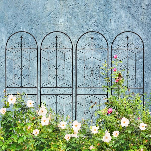 Unbranded (4 Pack) 71 in. Rustproof Metal Garden Trellis, Garden Fence Rustproof Trellis for Climbing Plants, Outdoor Lawn, Black