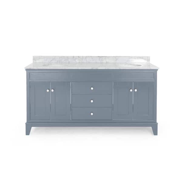 Noble House Finlee 72 in. W x 22 in. D Bath Vanity with Carrara Marble Vanity Top in Grey with White Basin