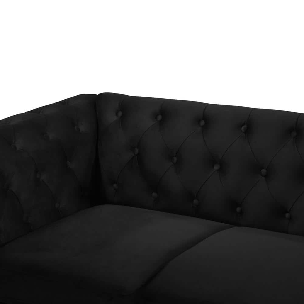 Emma Black Velvet Loveseat and Sofa Set with Silver Accents