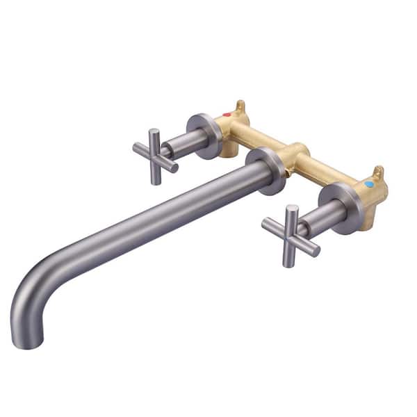 ARCORA Double-Handle Wall-Mounted Roman Tub Faucet without Hand Shower in Brushed Nickel