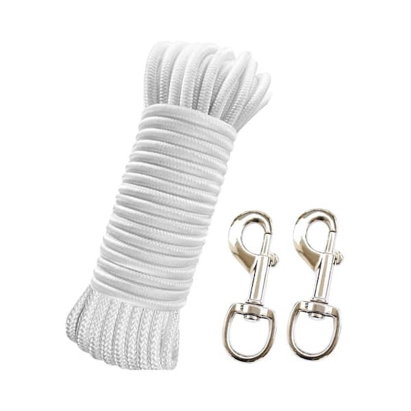 50 ft 5/16 in. Steel Wire Center Braided Polyester Flag Pole Rope Kit with 2 Swivel Snap Hooks White