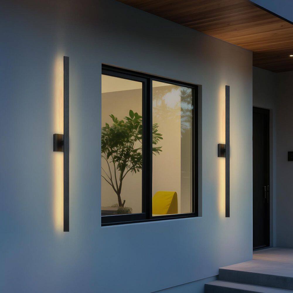 46.85 in. 1-Light Black Modern Integrated LED Outdoor Waterproof Wall Lantern Scone Light, 3000K Warm White(2-Pack) price history on PriceWatchPro